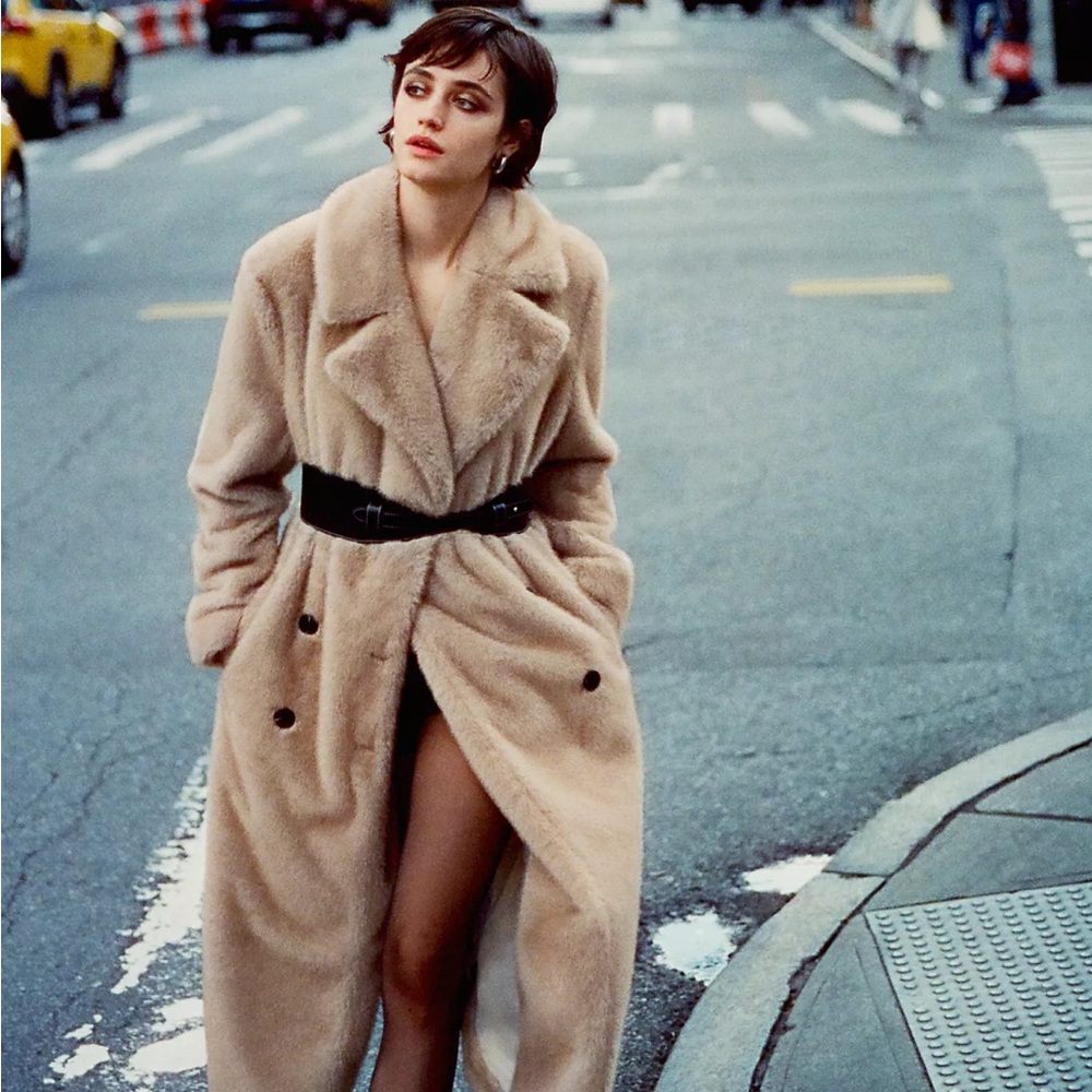 NWT Avec Les Filles Double-Breasted Faux-Fur Coat